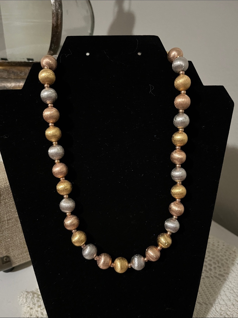 Tri-Tone Metallic Beaded Necklace - Gold, Silver & Rose